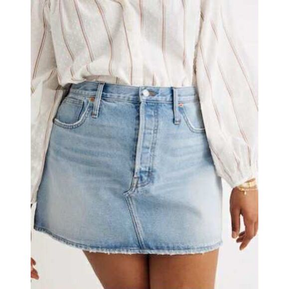 Madewell Lightwash Rigid Denim A-Line Mini Skirt, size 30 - Picture 1 of 5